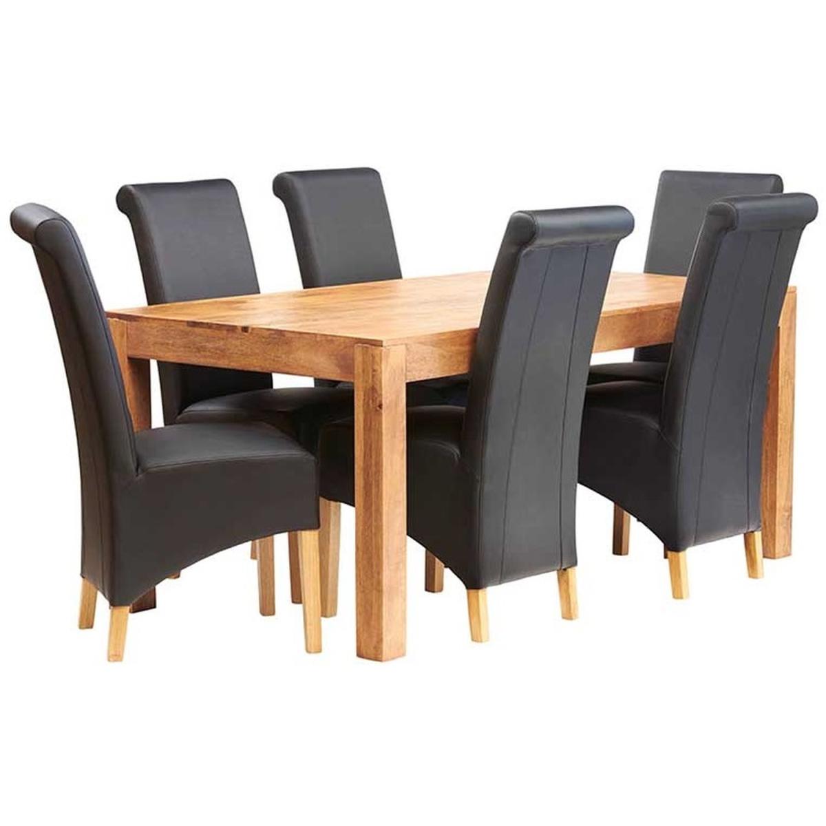 Solid Light Mango Wood 6 FT Dining Set with 6 Leather Chairs - Light Wood – image 4