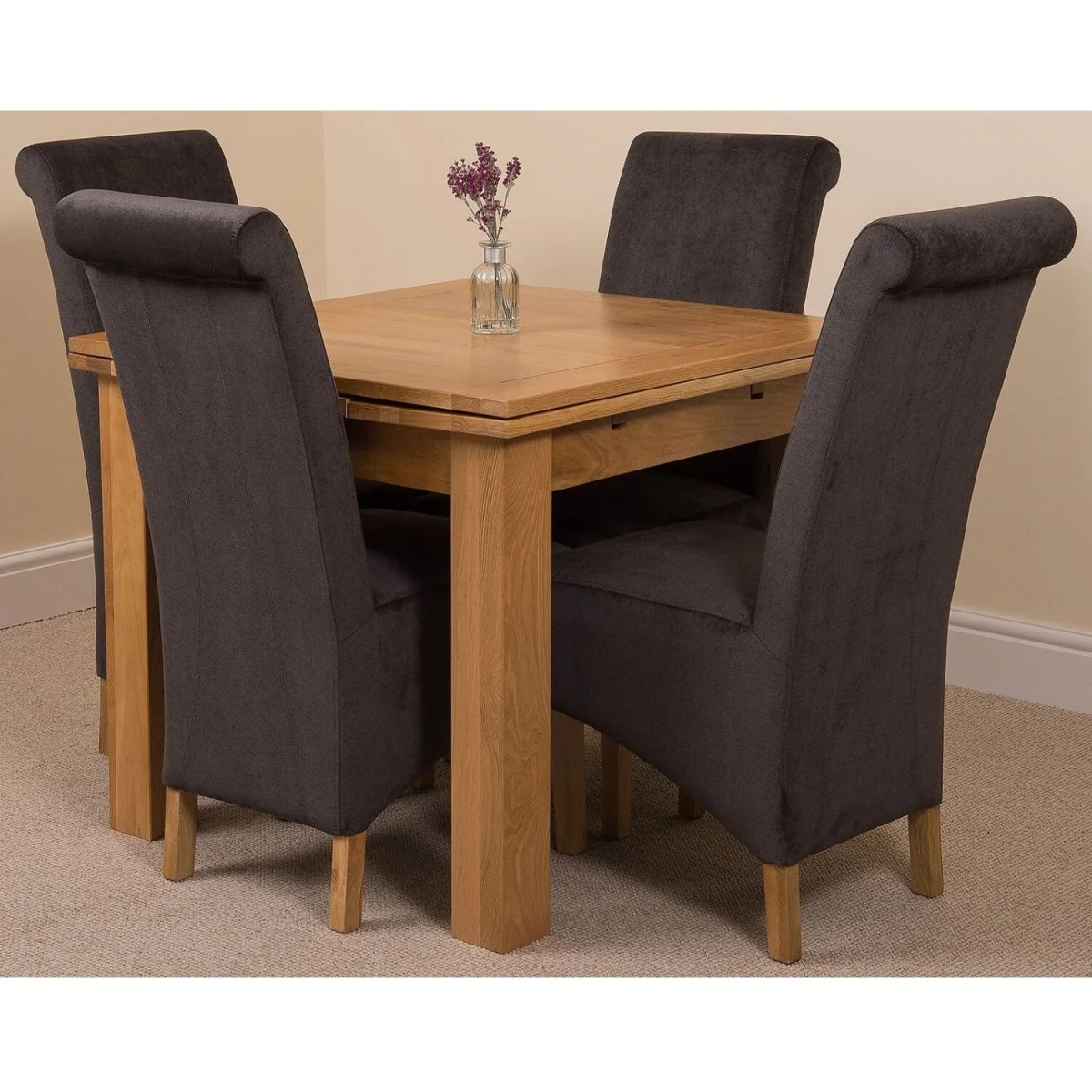 Richmond 90-150cm Oak Extending Dining Table and 4 Montana Fabric Chairs - Black – image 17