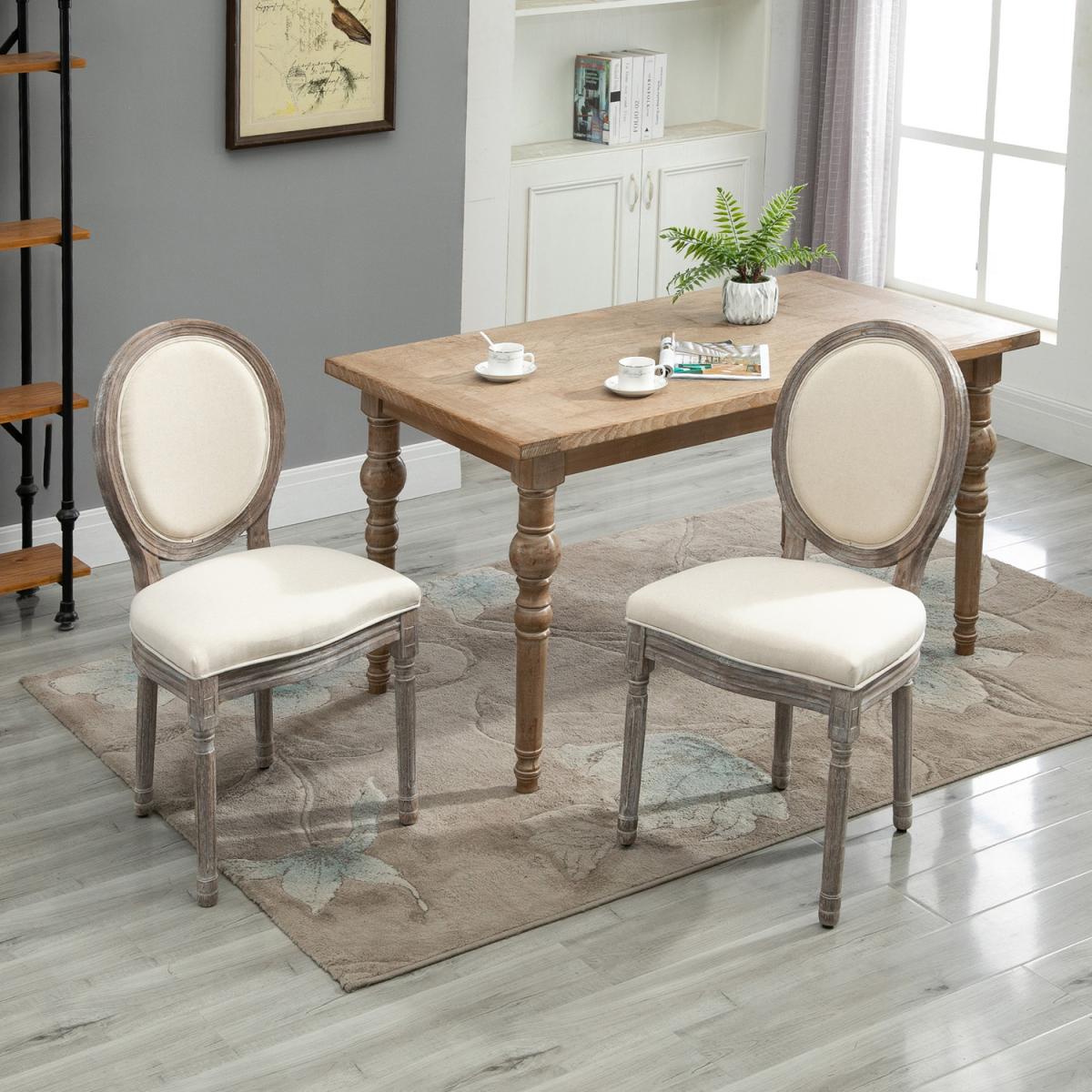Set of 2 Elegant French Style Dining Chairs with Wooden Frame - Grey – image 2