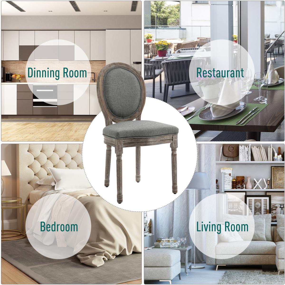 Set of 2 Elegant French Style Dining Chairs with Wooden Frame - Grey – image 12