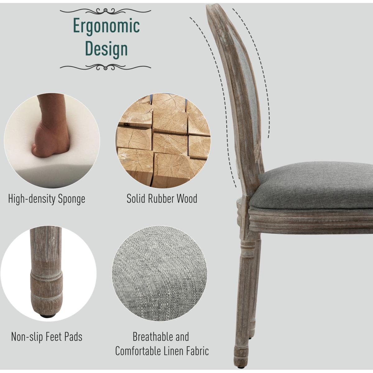 Set of 2 Elegant French Style Dining Chairs with Wooden Frame - Grey – image 14