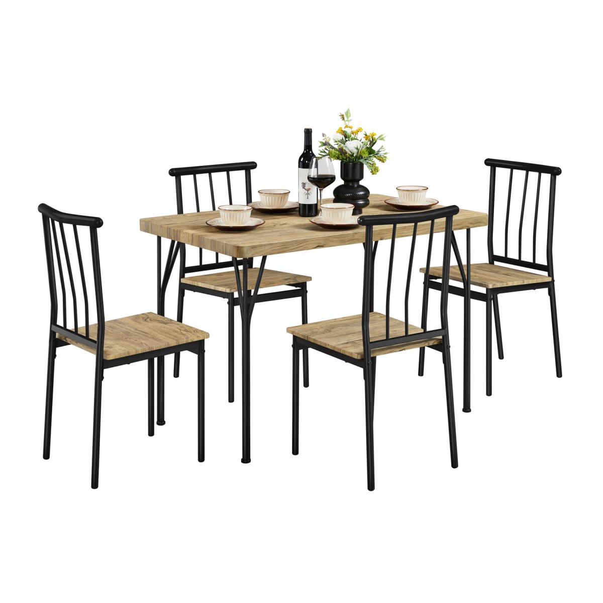 Set of 5 Rectangular Dining Table Set - Brown