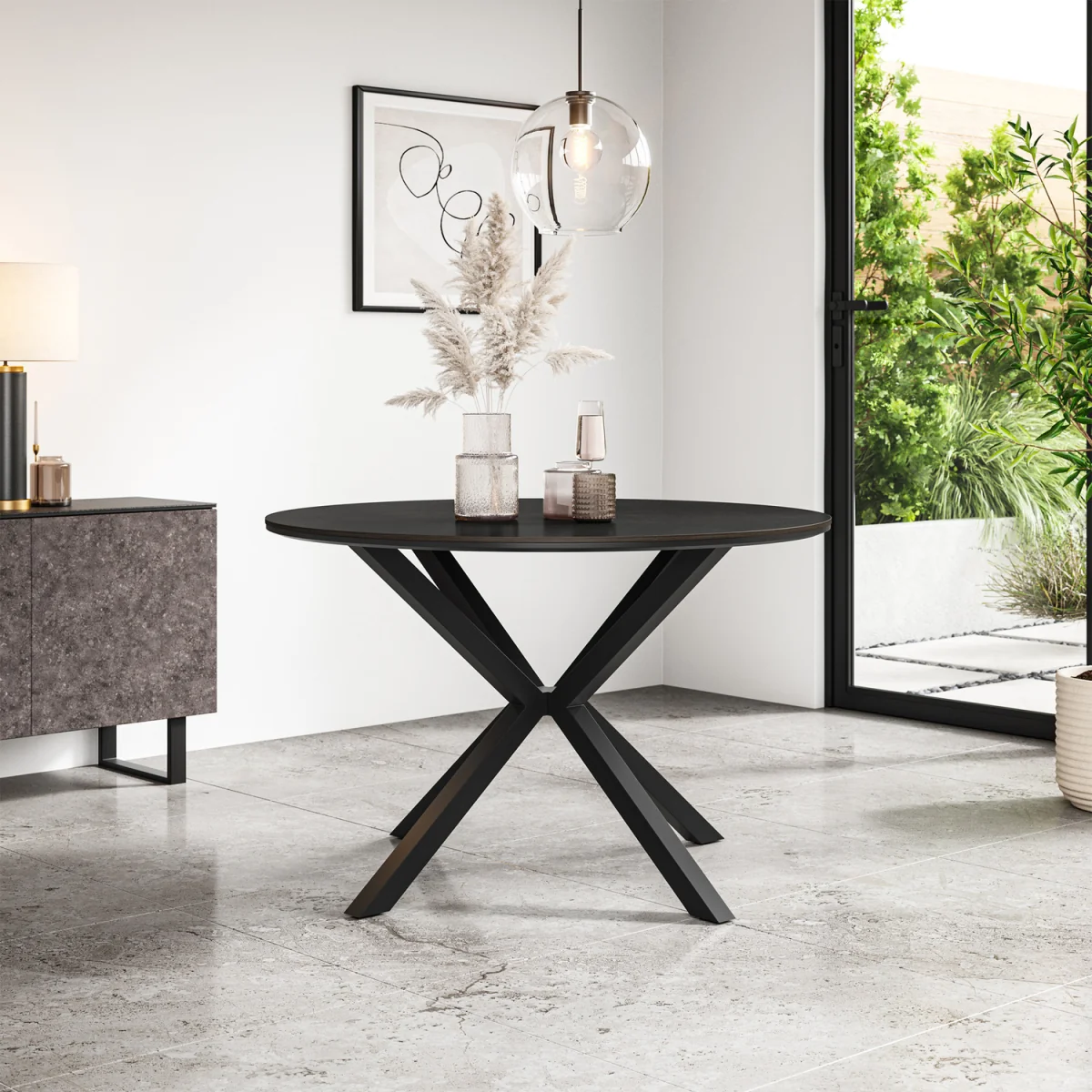 Calne Concrete Table W Blk Leg+ Raye Velvet Dining Chair Set Of 6 - Grey – image 5