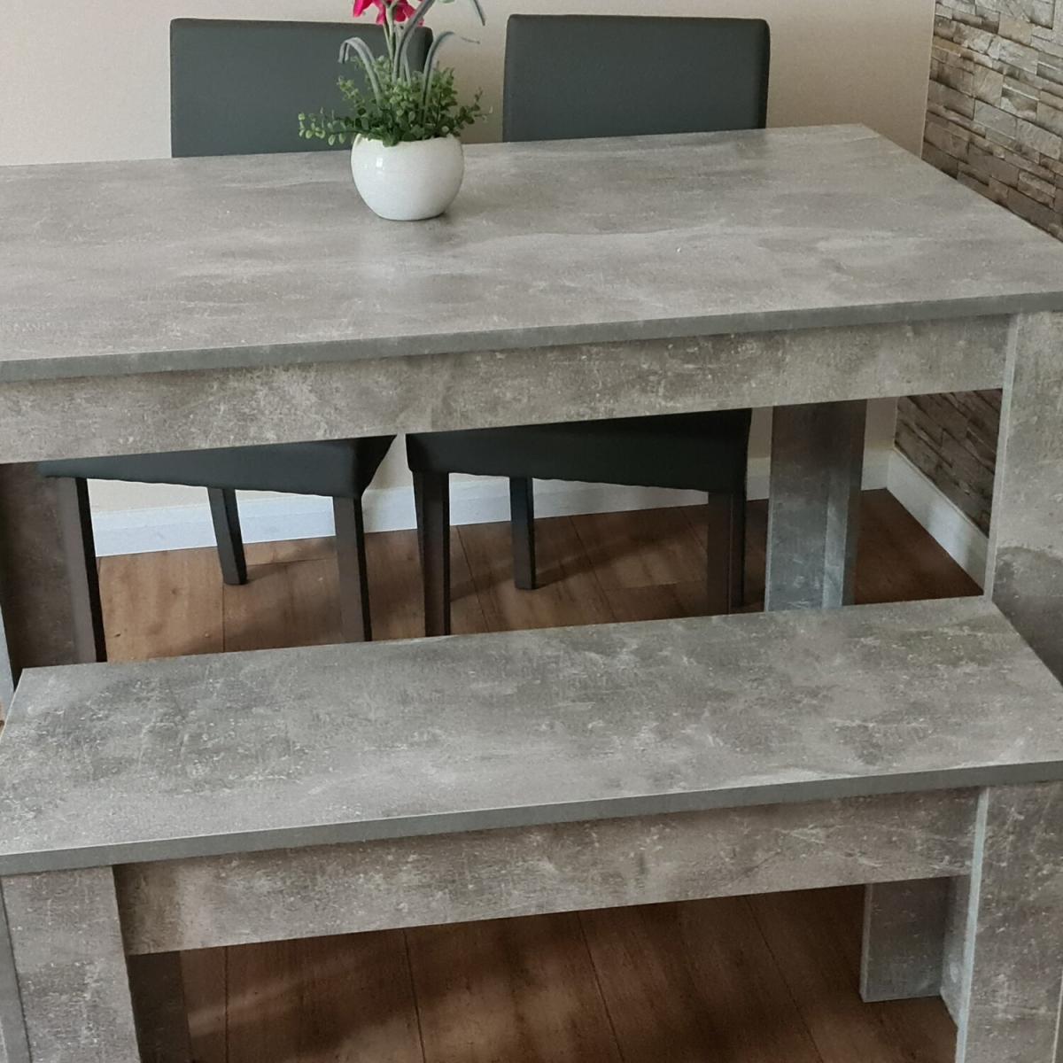 Grey Dining Table and 4 Grey Chairs and Bench - Stone Grey – image 2