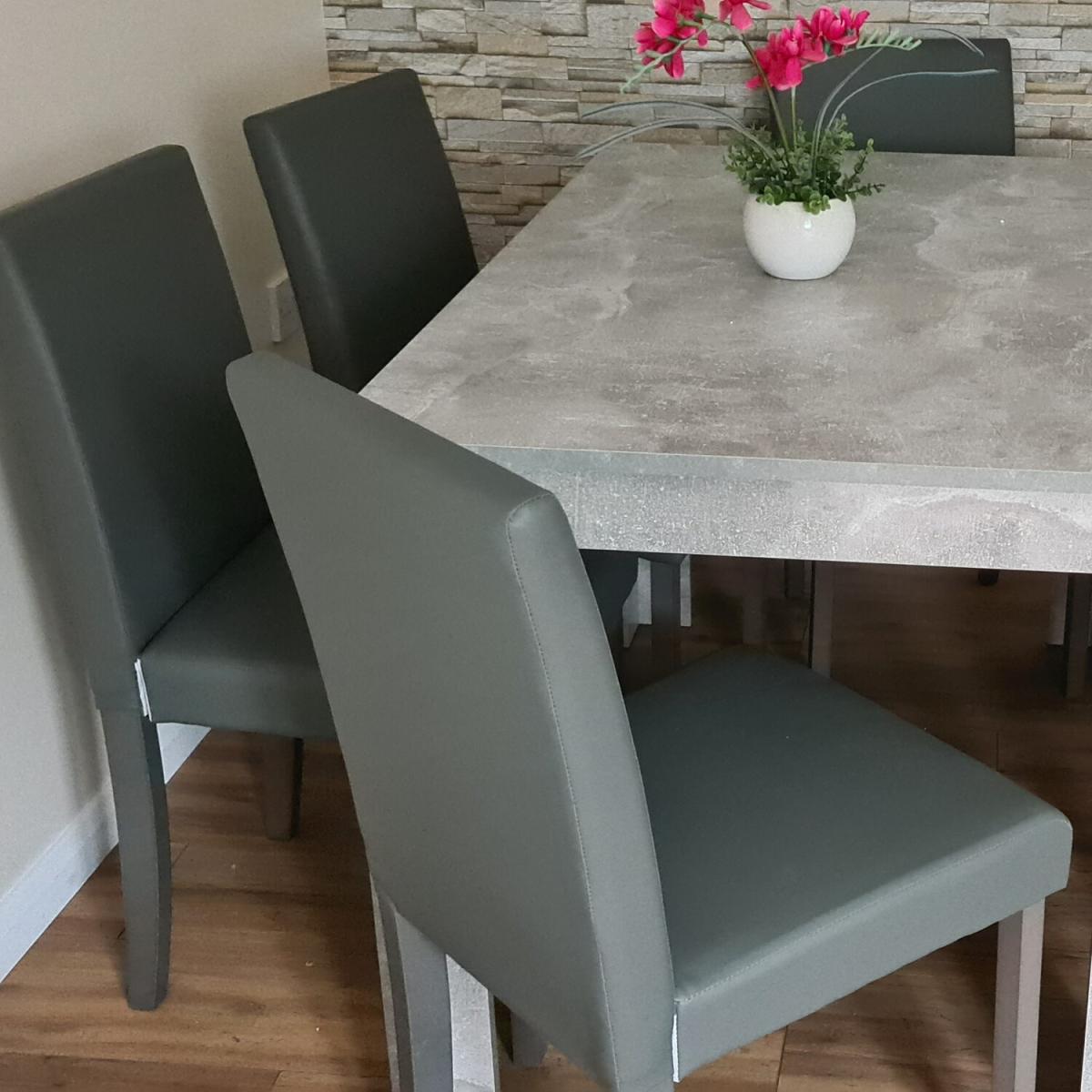 Grey Dining Table and 4 Grey Chairs and Bench - Stone Grey – image 3