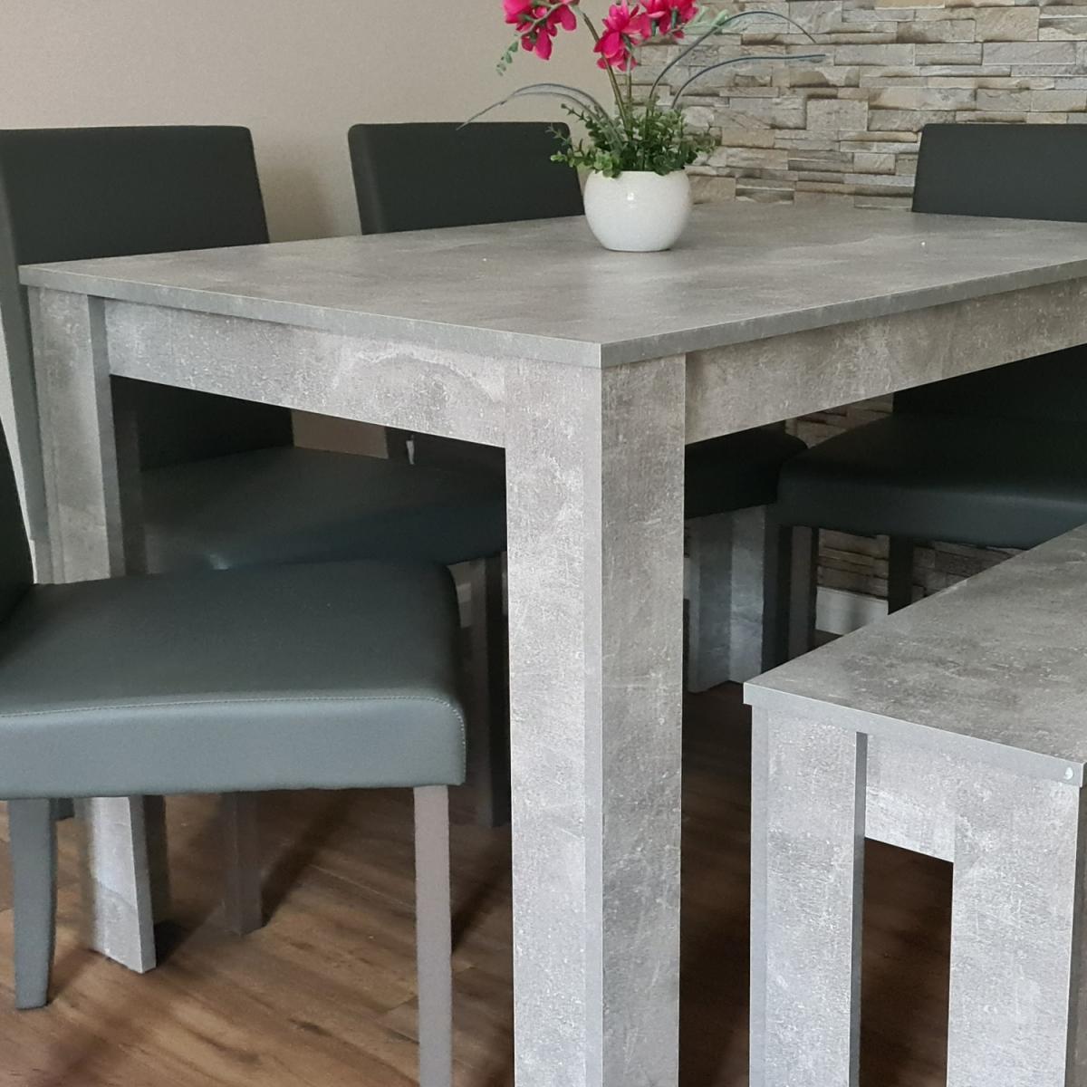 Grey Dining Table and 4 Grey Chairs and Bench - Stone Grey – image 4