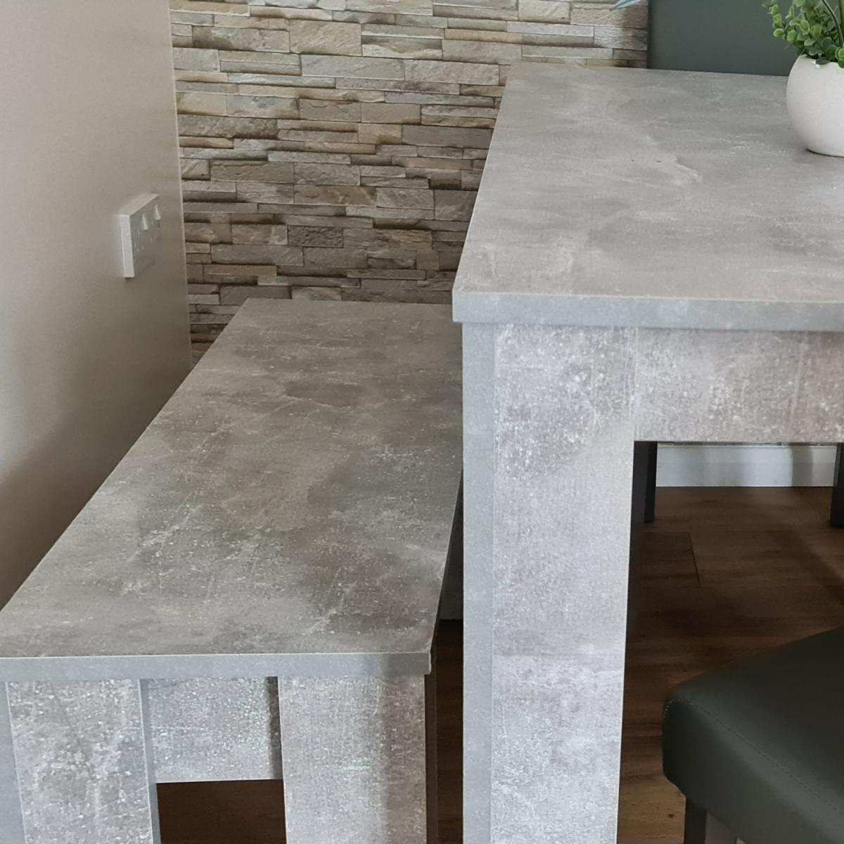 Grey Dining Table and 4 Grey Chairs and Bench - Stone Grey – image 6