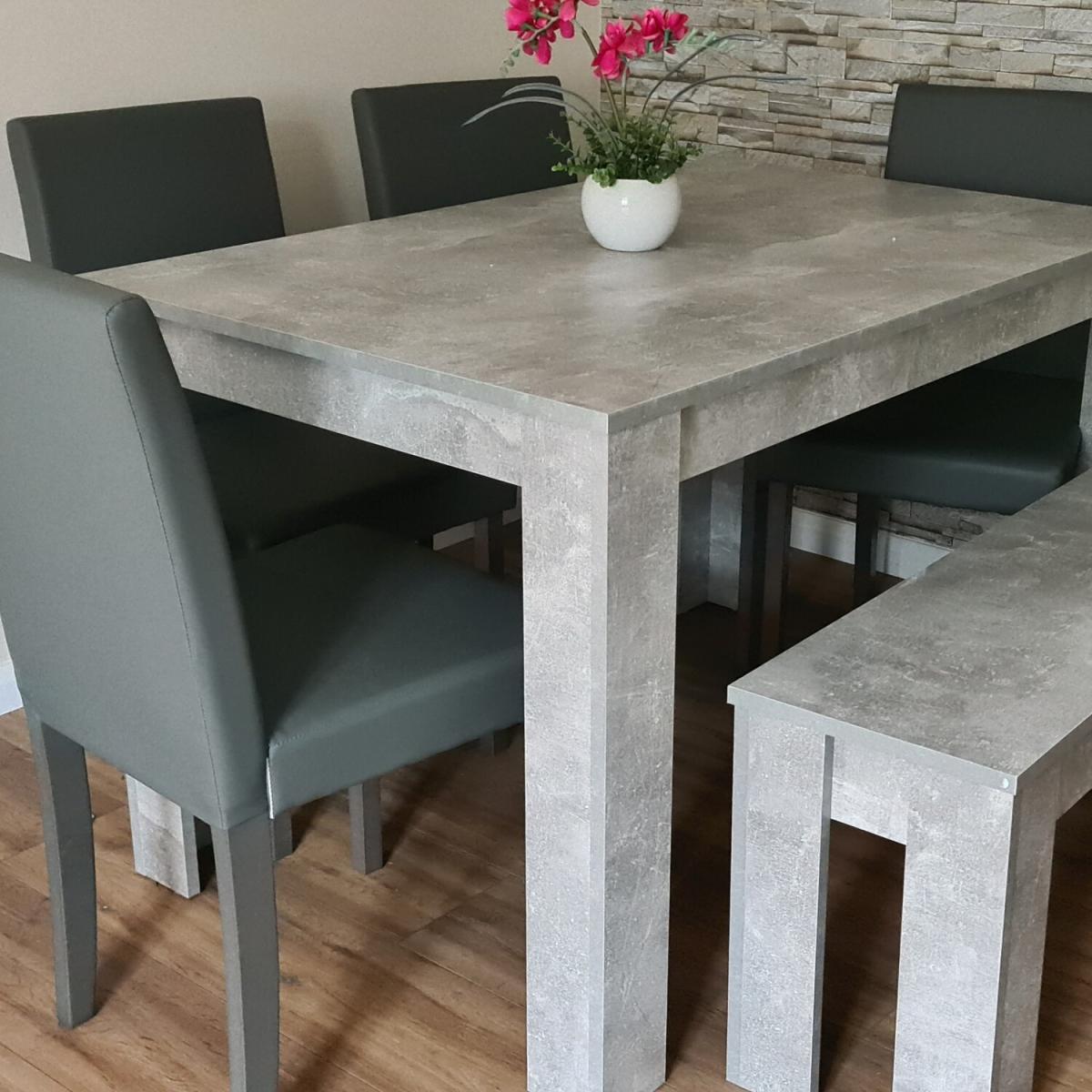 Grey Dining Table and 4 Grey Chairs and Bench - Stone Grey – image 9