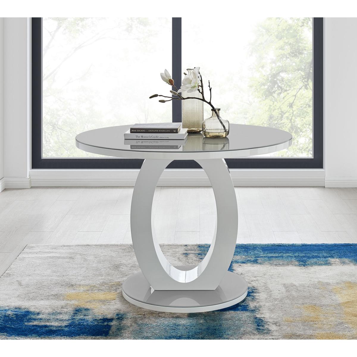Giovani Round Grey 100cm Table and 4 Gold Leg Milan Chairs - Grey – image 11