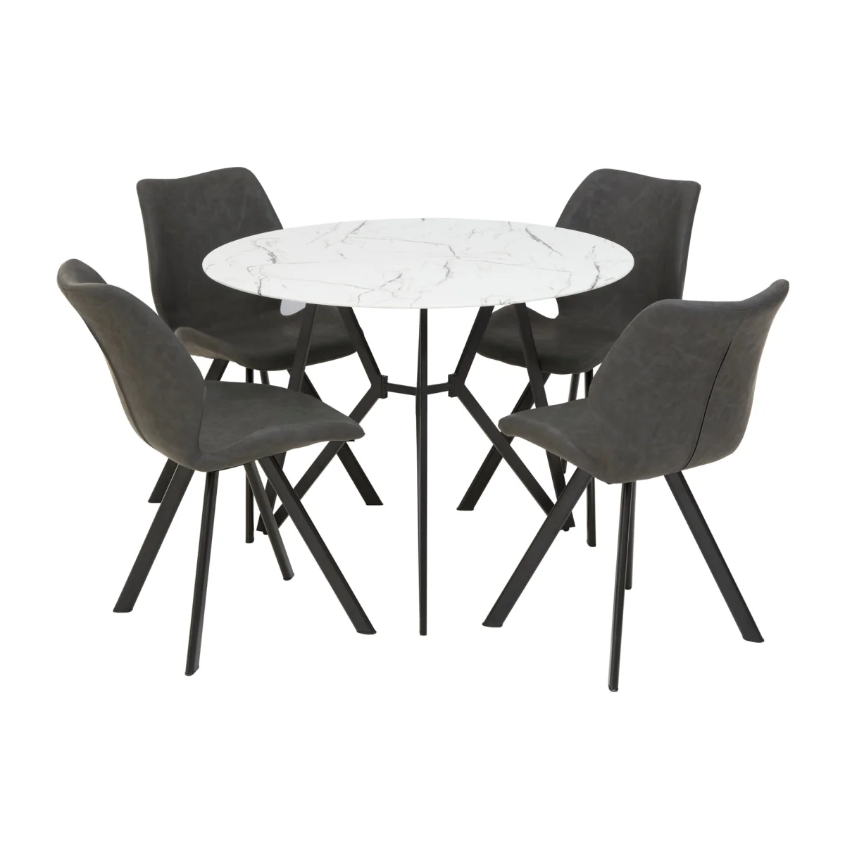 Weston 7 Piece Round Marble Effect Dining Table with 6 Chairs Set – image 1