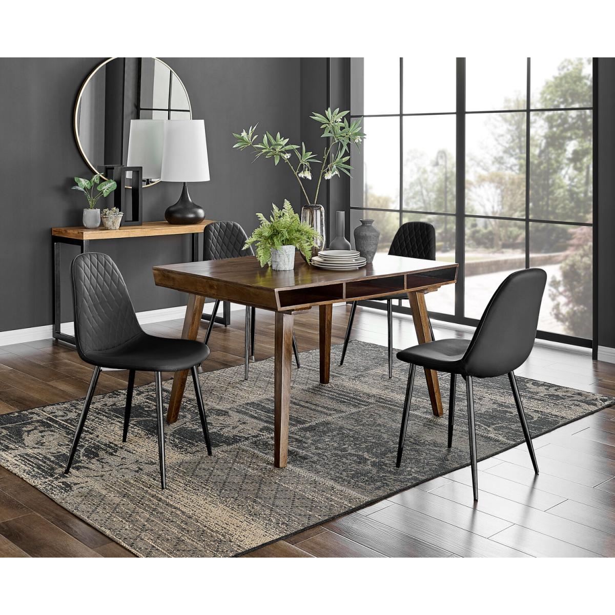 Otto Dark Walnut Solid Wood Dining Table and 4 Corona Black Leg Chairs - White – image 7