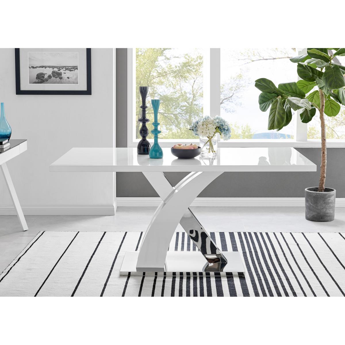 Atlanta 6 White Dining Table and 6 Pesaro Silver Leg Chairs - Navy – image 2