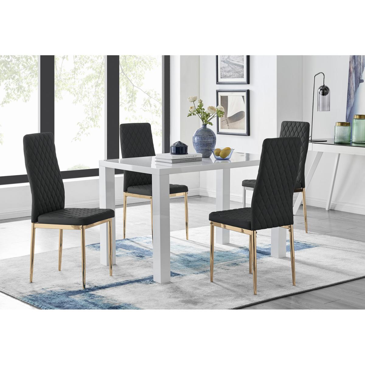 Pivero 4 White Dining Table and 4 Gold Leg Milan Chairs - Yellow – image 17