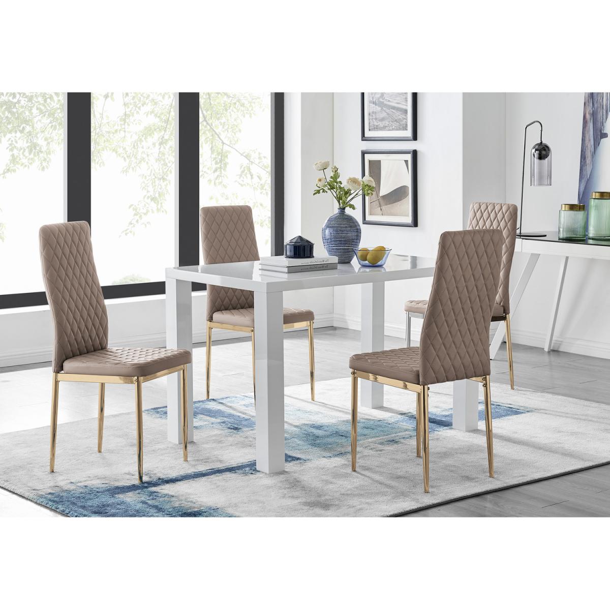 Pivero 4 White Dining Table and 4 Gold Leg Milan Chairs - Yellow – image 18