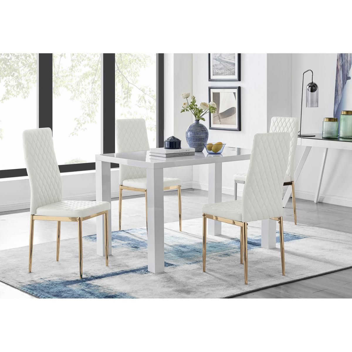 Pivero 4 White Dining Table and 4 Gold Leg Milan Chairs - Yellow – image 19