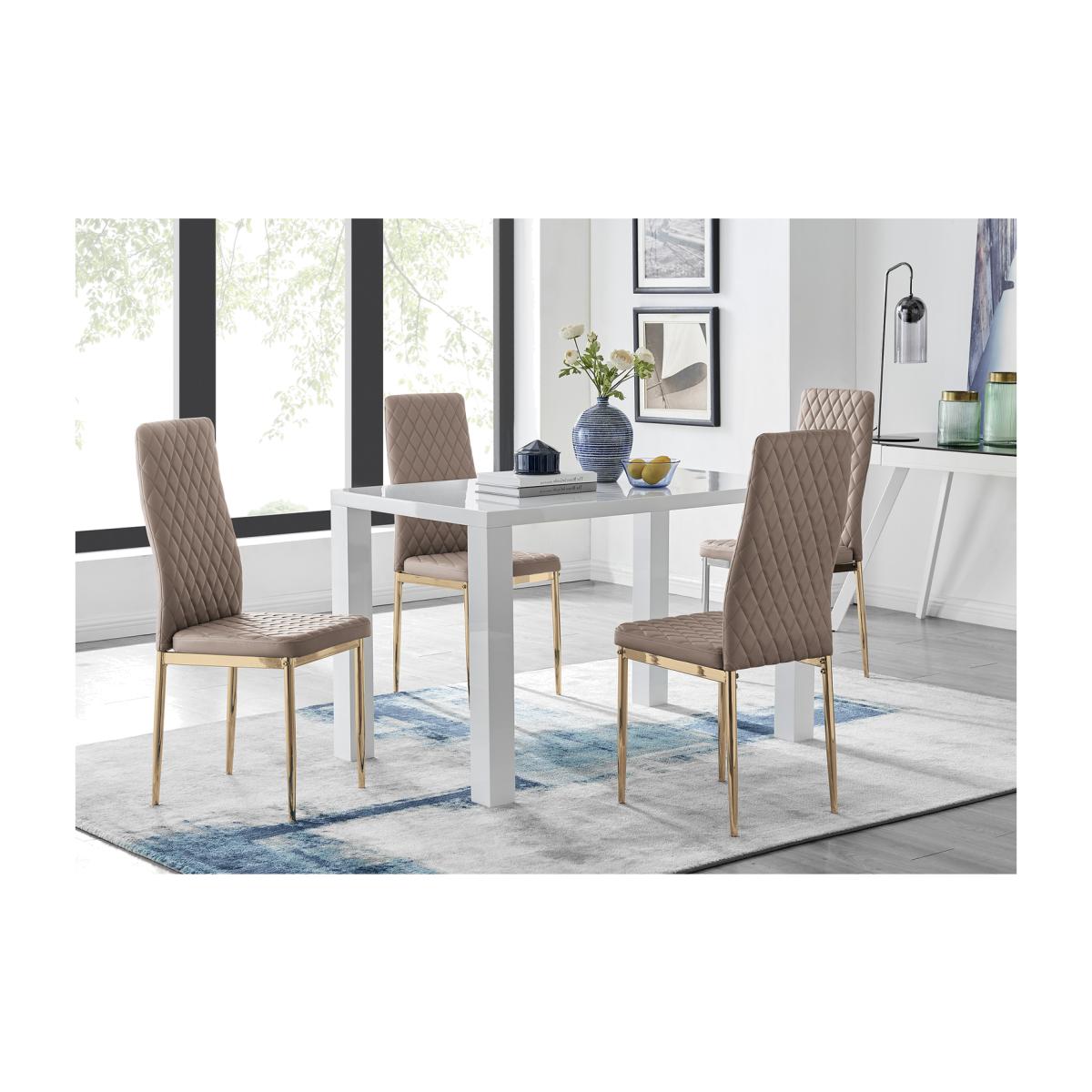 Pivero 4 White Dining Table and 4 Gold Leg Milan Chairs - Yellow – image 1