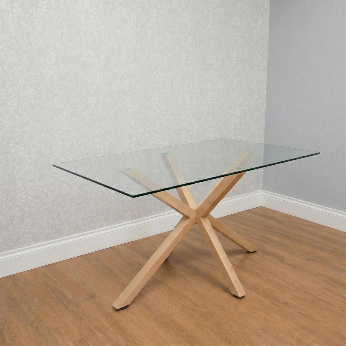 6 Seater Rectangle Glass Dining Table with 4 Grey Chairs Bench Wood Effect X Metal Legs Dining Room - Clear – image 5