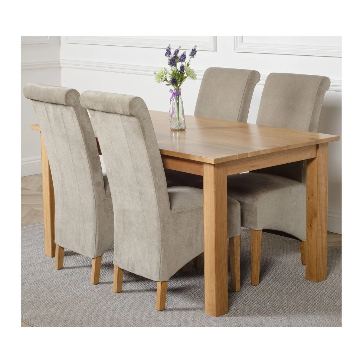 Oslo 150 x 90 cm Medium Oak Dining Table and 4 Montana Fabric Chairs - Beige – image 19