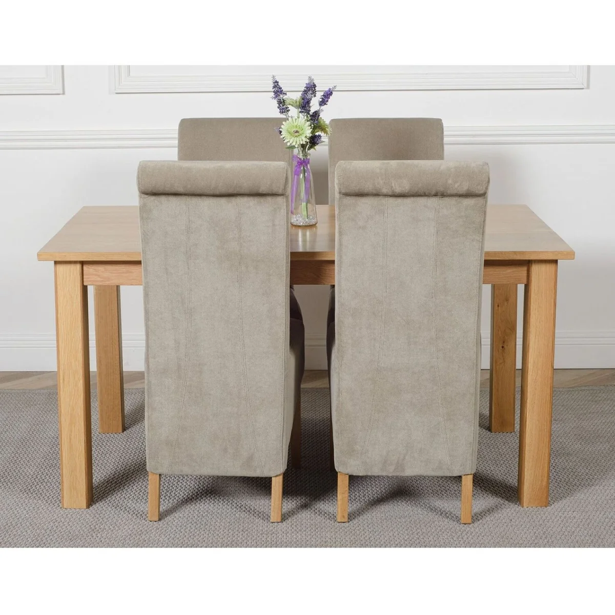 Oslo 150 x 90 cm Medium Oak Dining Table and 4 Montana Fabric Chairs - Beige – image 20