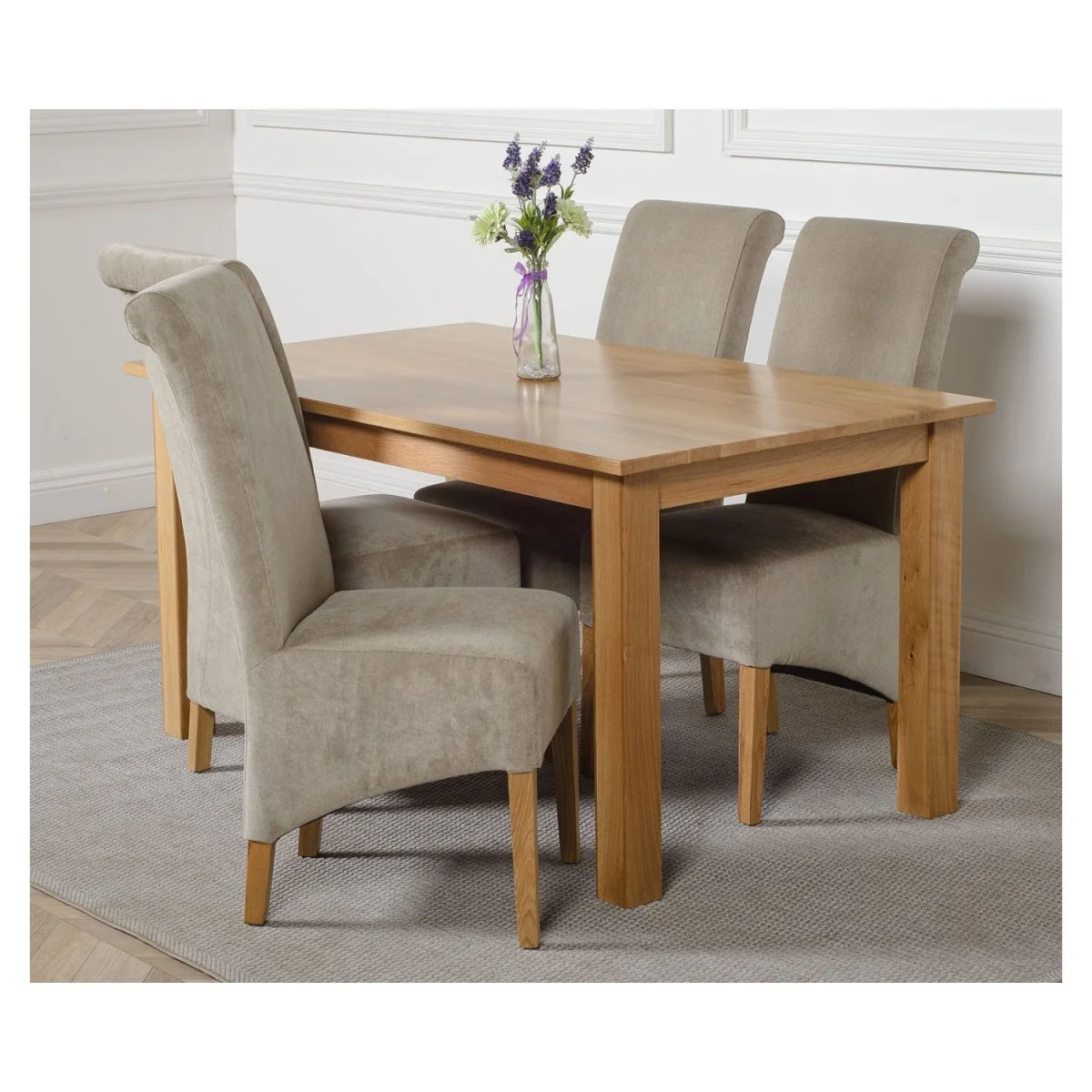 Oslo 150 x 90 cm Medium Oak Dining Table and 4 Montana Fabric Chairs - Beige – image 21