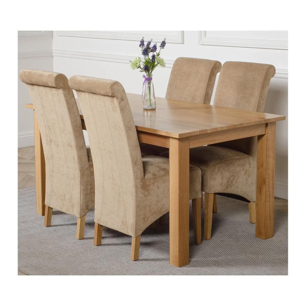 Oslo 150 x 90 cm Medium Oak Dining Table and 4 Montana Fabric Chairs - Beige – image 26