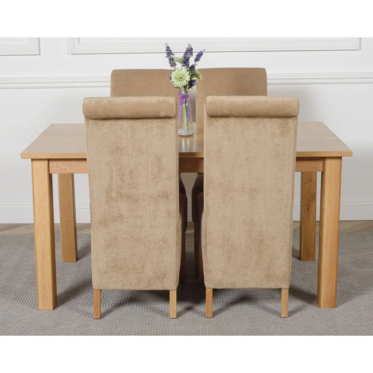 Oslo 150 x 90 cm Medium Oak Dining Table and 4 Montana Fabric Chairs - Beige – image 27