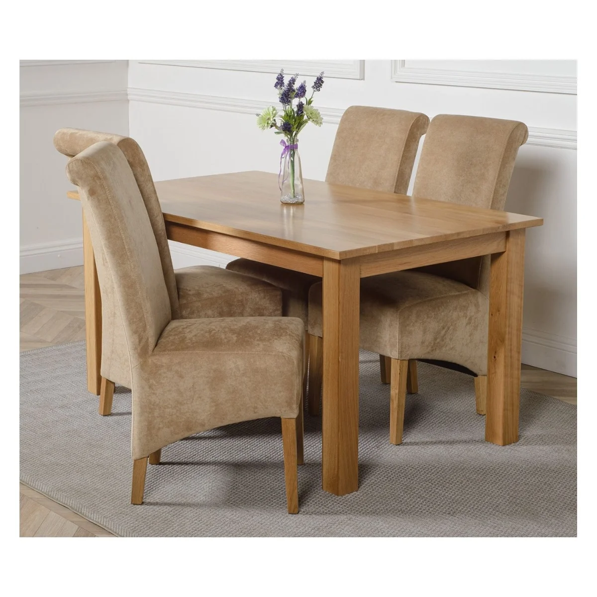 Oslo 150 x 90 cm Medium Oak Dining Table and 4 Montana Fabric Chairs - Beige – image 28