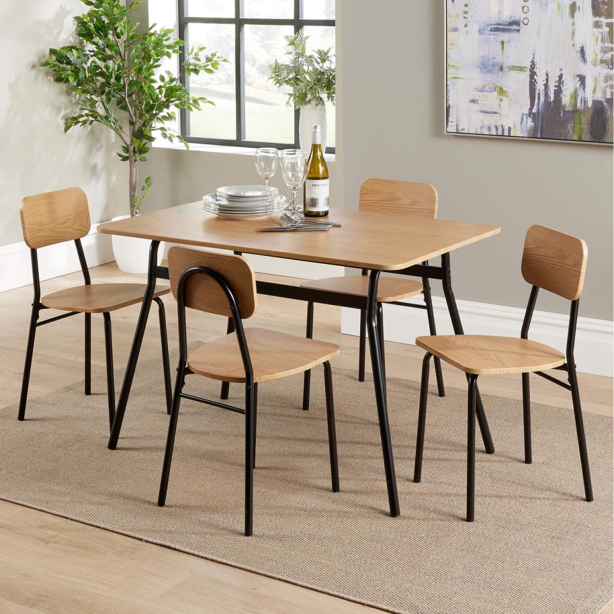 Harlow Table and 4 Chair Dining Set - Oak effect