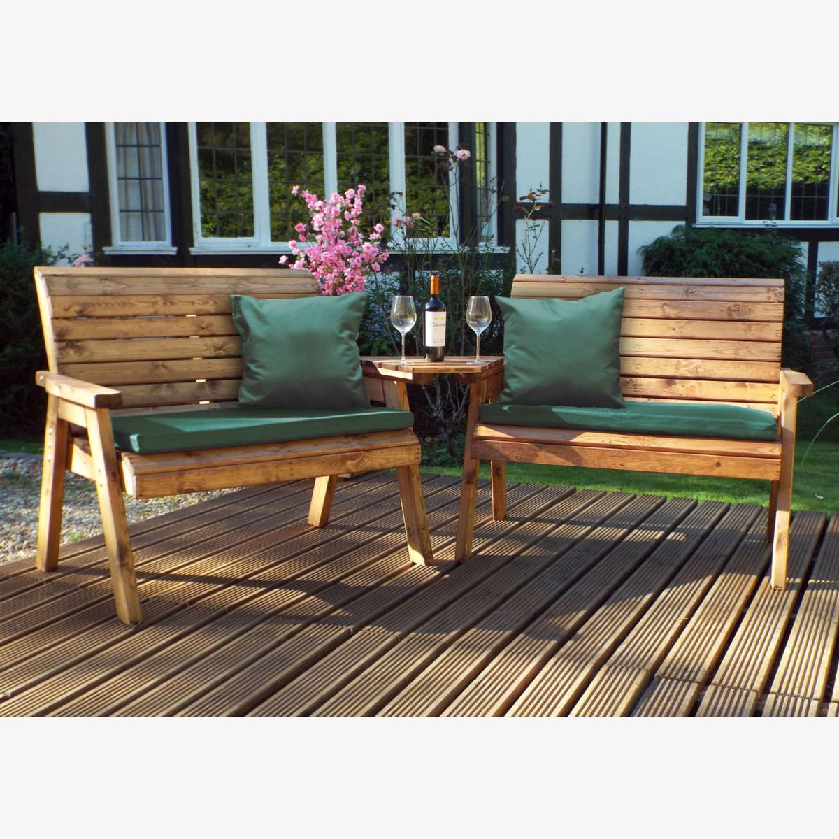 Charles Taylor Twin Bench Set Angled with Seat Cushions - Green