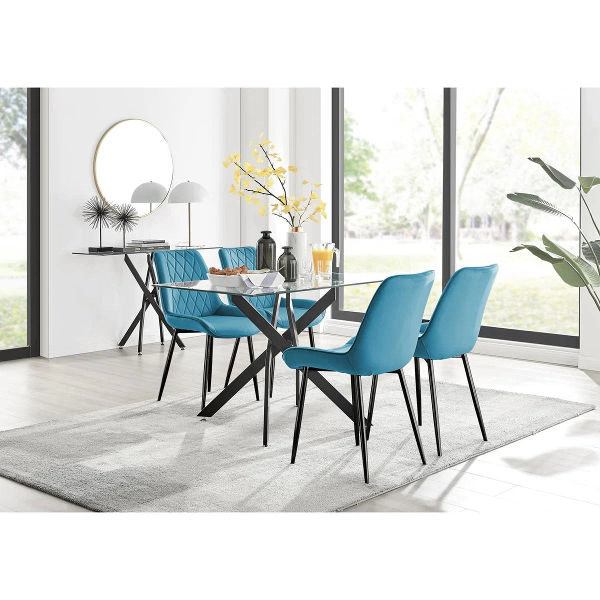 Leonardo Black Leg Glass Dining Table With 4 Pesaro Black Leg Chairs - Navy – image 13