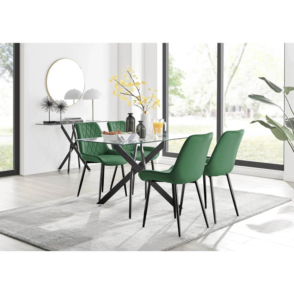 Leonardo Black Leg Glass Dining Table With 4 Pesaro Black Leg Chairs - Navy – image 21