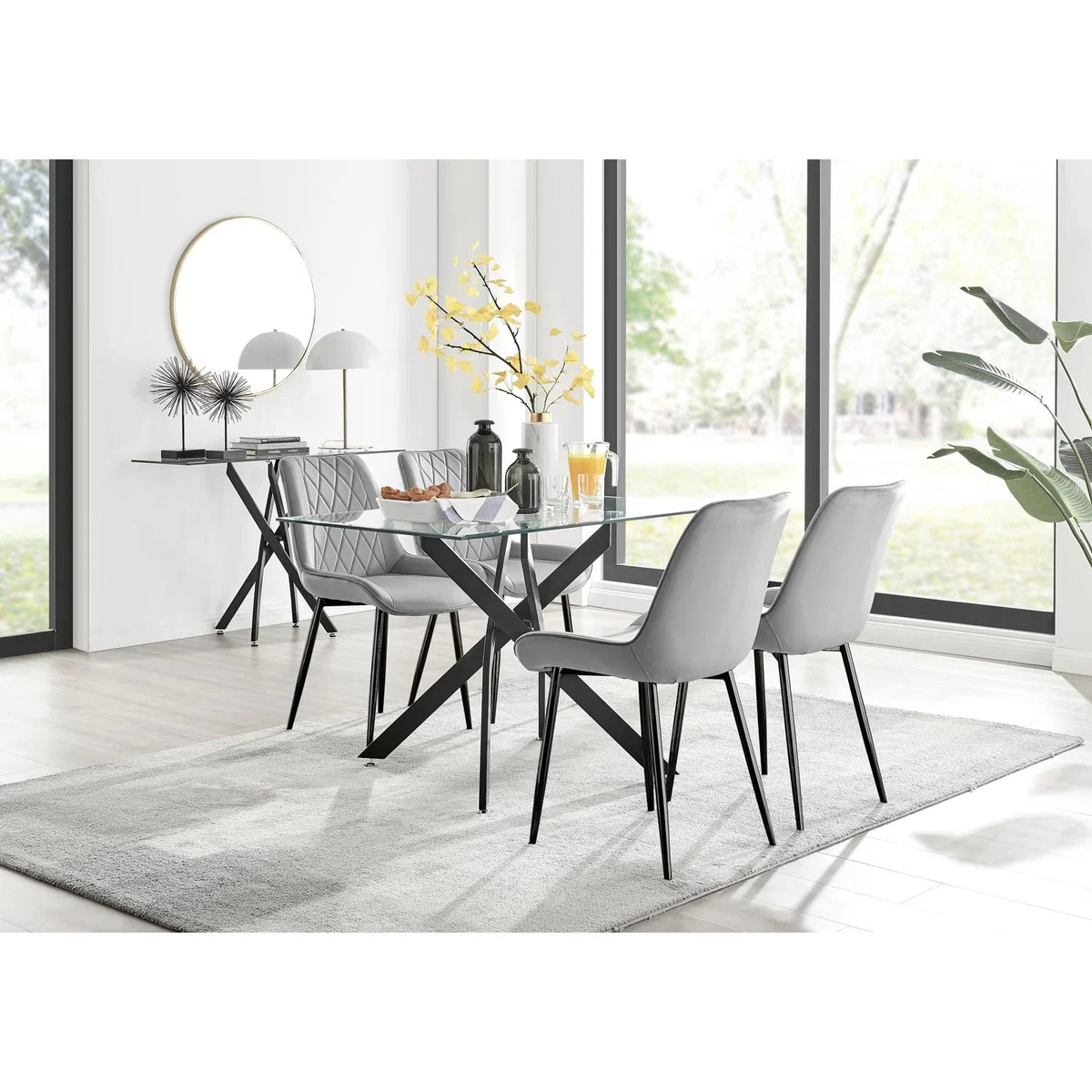 Leonardo Black Leg Glass Dining Table With 4 Pesaro Black Leg Chairs - Navy – image 30