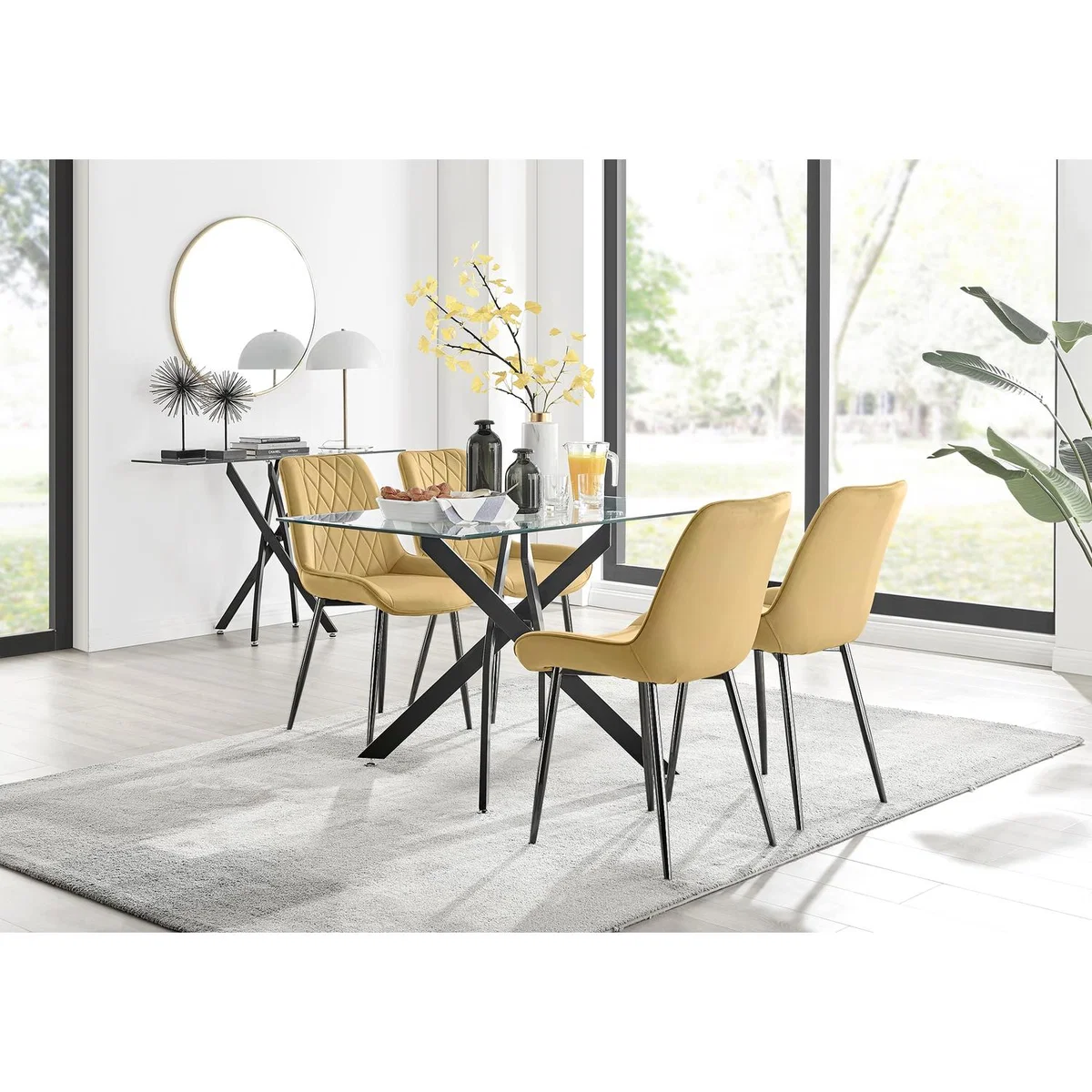 Leonardo Black Leg Glass Dining Table With 4 Pesaro Black Leg Chairs - Navy – image 61