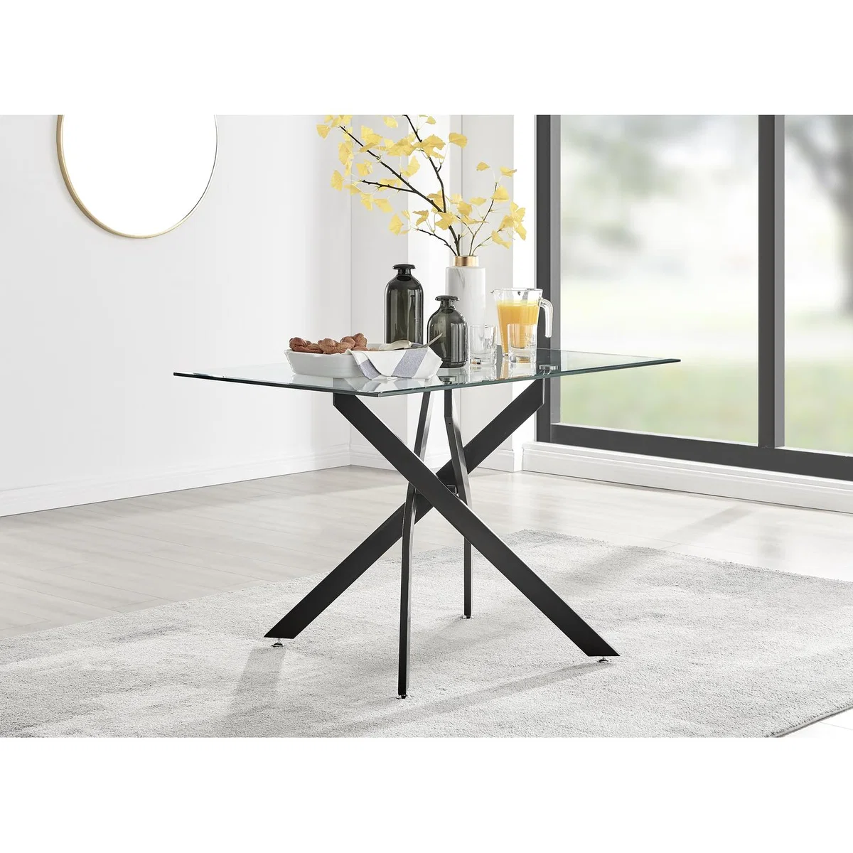 Leonardo Black Leg Glass Dining Table With 4 Pesaro Black Leg Chairs - Navy – image 8