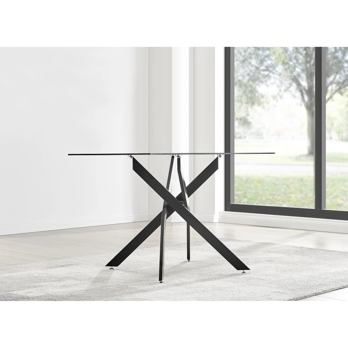 Leonardo Black Leg Glass Dining Table With 4 Pesaro Black Leg Chairs - Navy – image 9