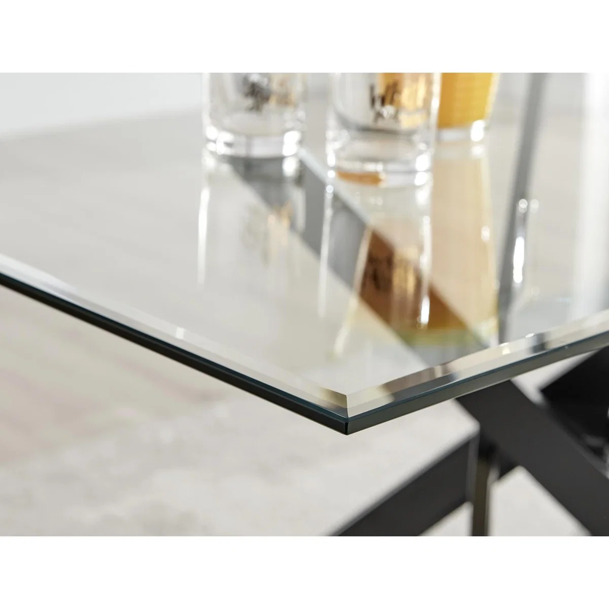 Leonardo Black Leg Glass Dining Table With 4 Pesaro Black Leg Chairs - Navy – image 10