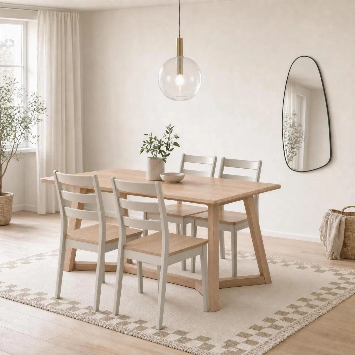 Lulworth Whitewashed Wood Dining Table 4 Lynton Chairs - Light Grey – image 1