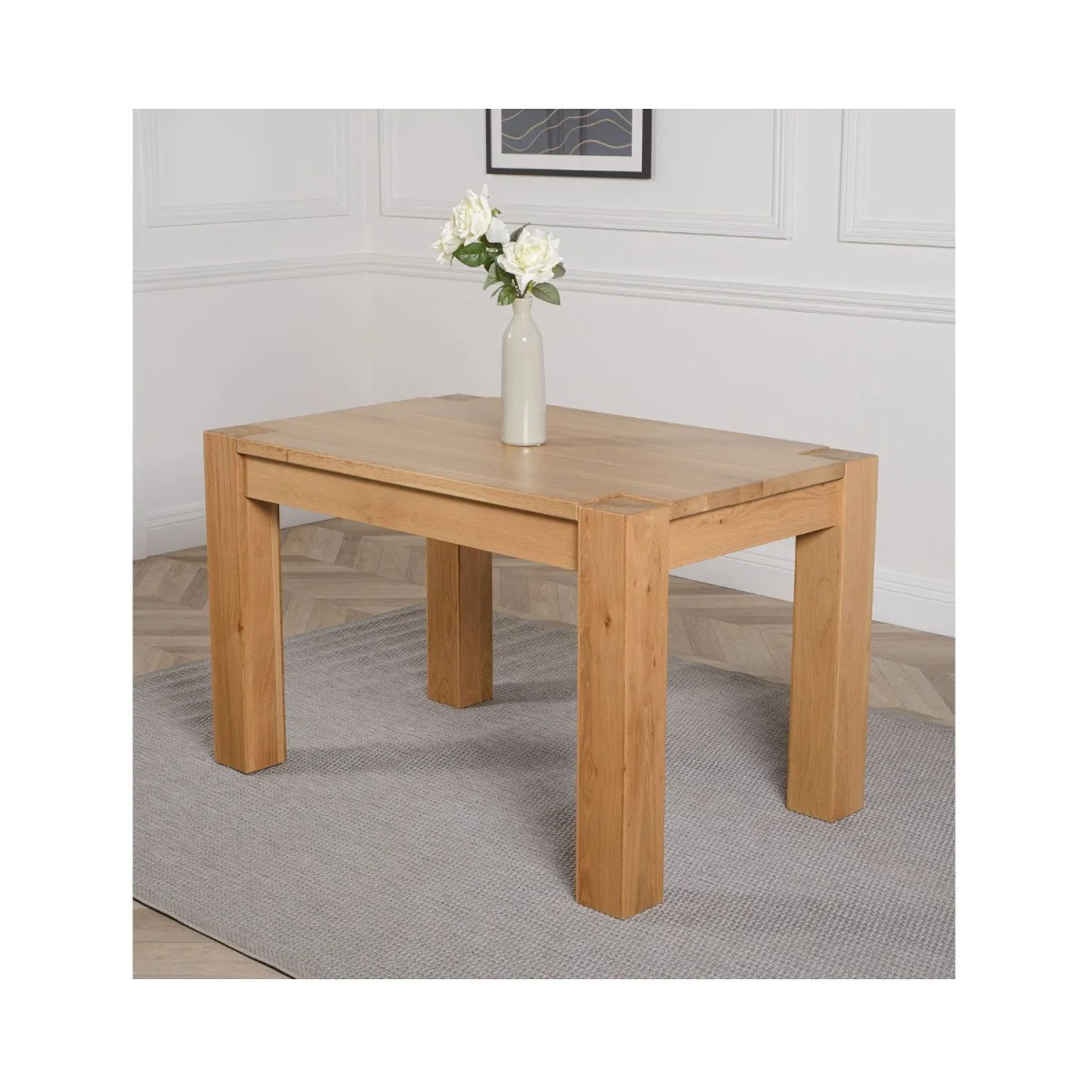 Kuba 125 x 80 cm Chunky Oak Small Dining Table and 4 Lola Fabric Chairs - Black – image 2