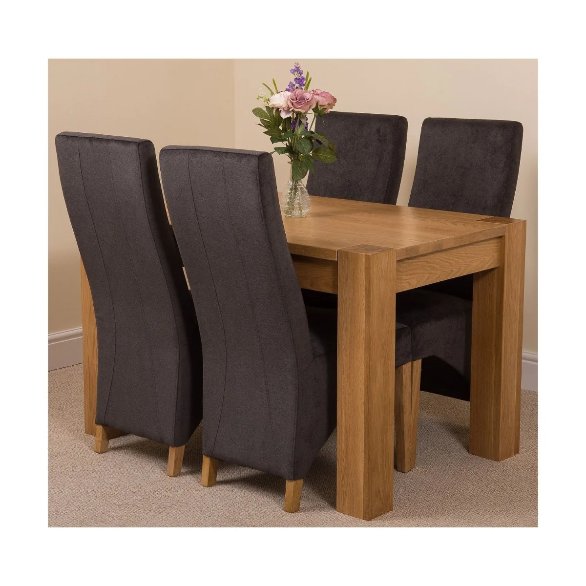 Kuba 125 x 80 cm Chunky Oak Small Dining Table and 4 Lola Fabric Chairs - Black – image 11