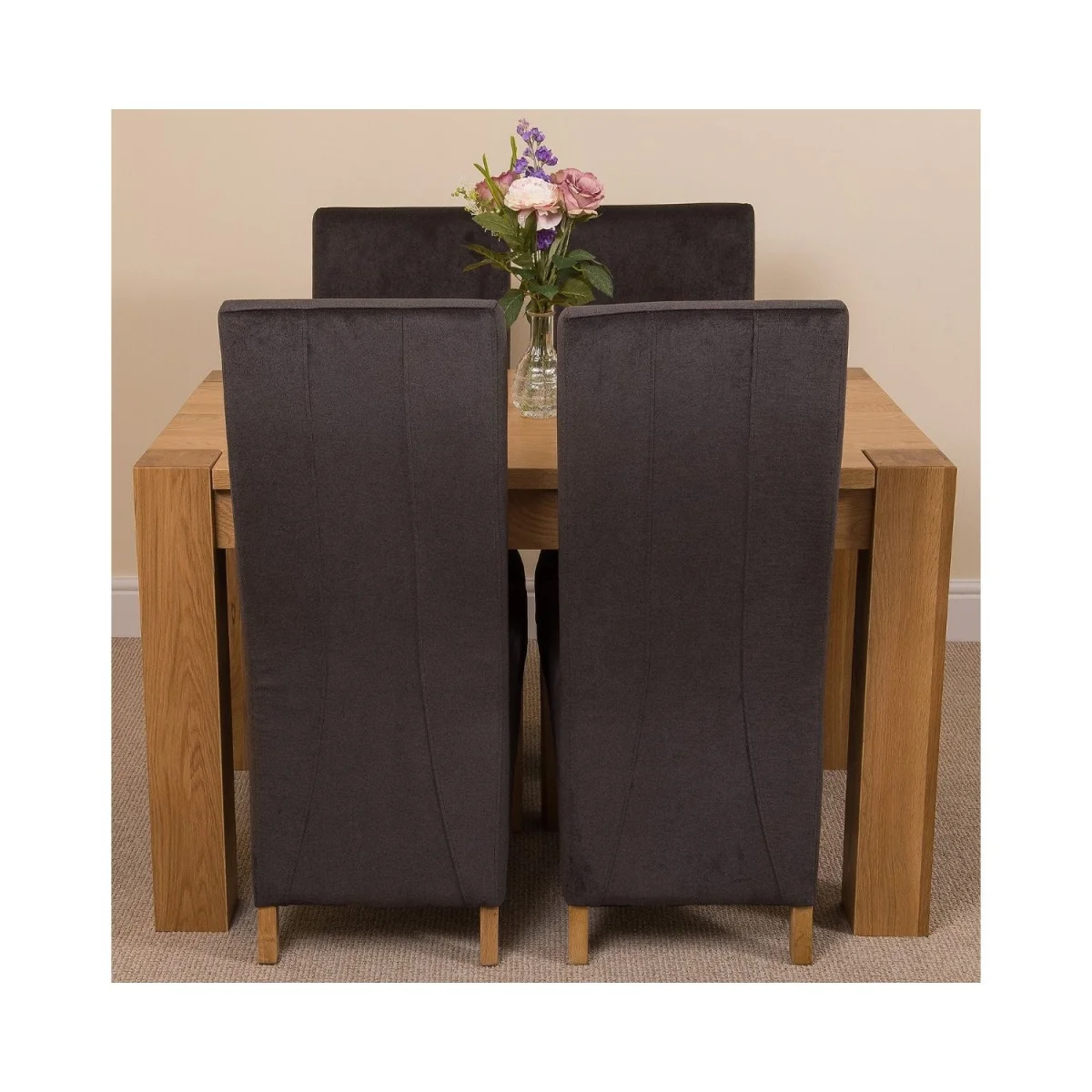 Kuba 125 x 80 cm Chunky Oak Small Dining Table and 4 Lola Fabric Chairs - Black – image 12