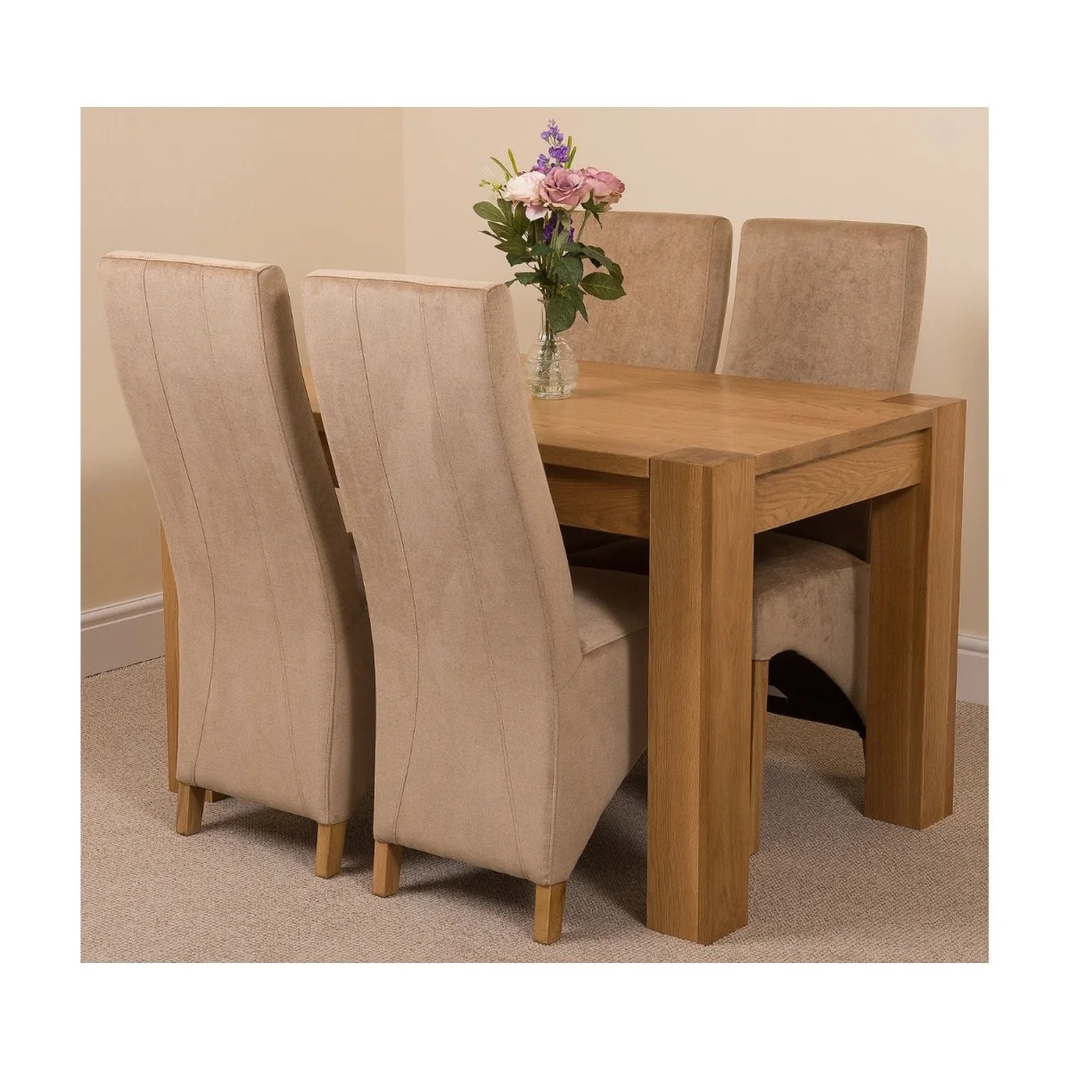Kuba 125 x 80 cm Chunky Oak Small Dining Table and 4 Lola Fabric Chairs - Black – image 17