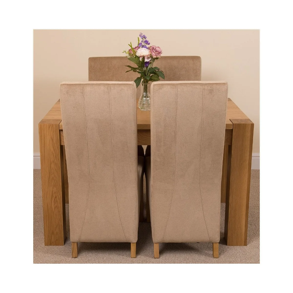 Kuba 125 x 80 cm Chunky Oak Small Dining Table and 4 Lola Fabric Chairs - Black – image 18