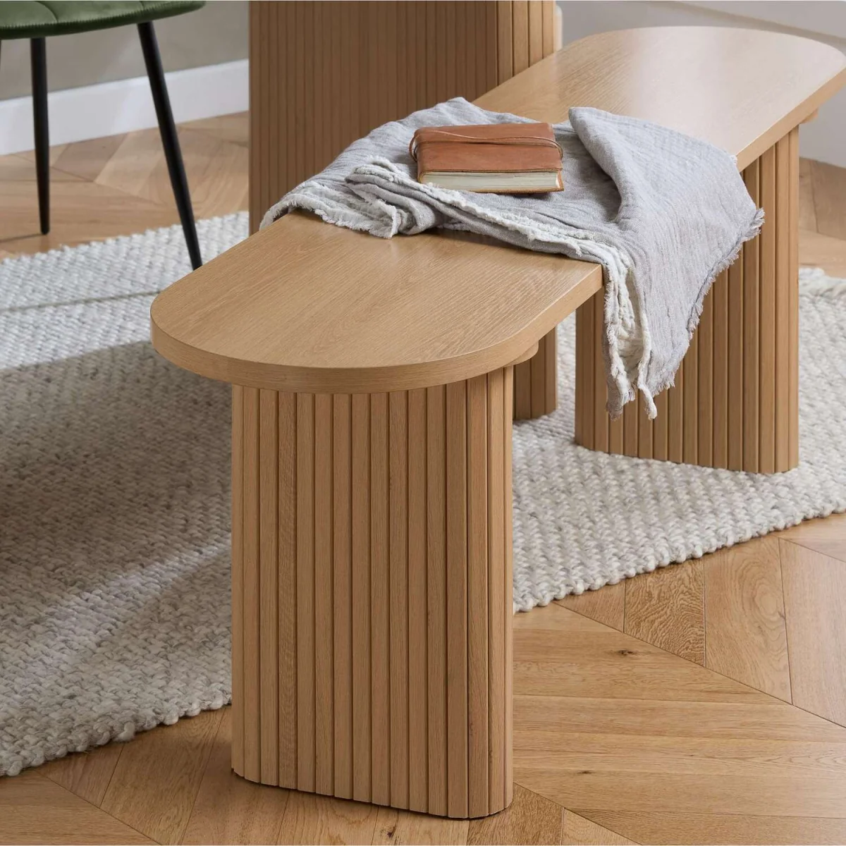 Birlea Axel Oval Fluted Dining Table With 2 Chairs And Bench B - Oak – image 6
