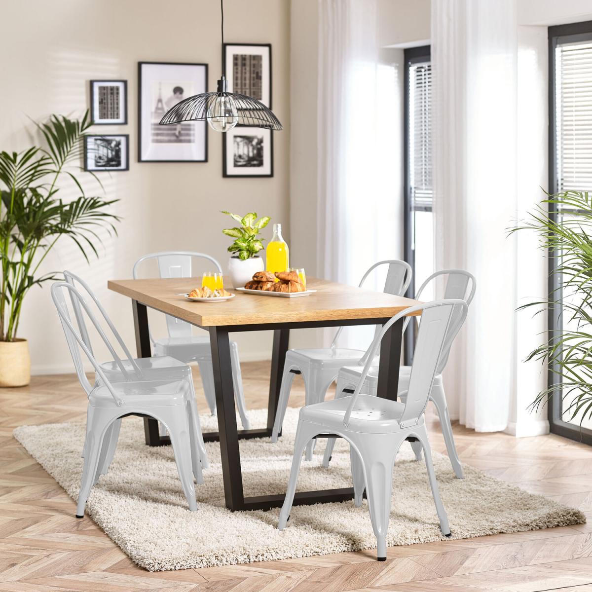 Cotswold Oak Black Leg Dining Table And 4 Colton Metal Dining Chairs - White