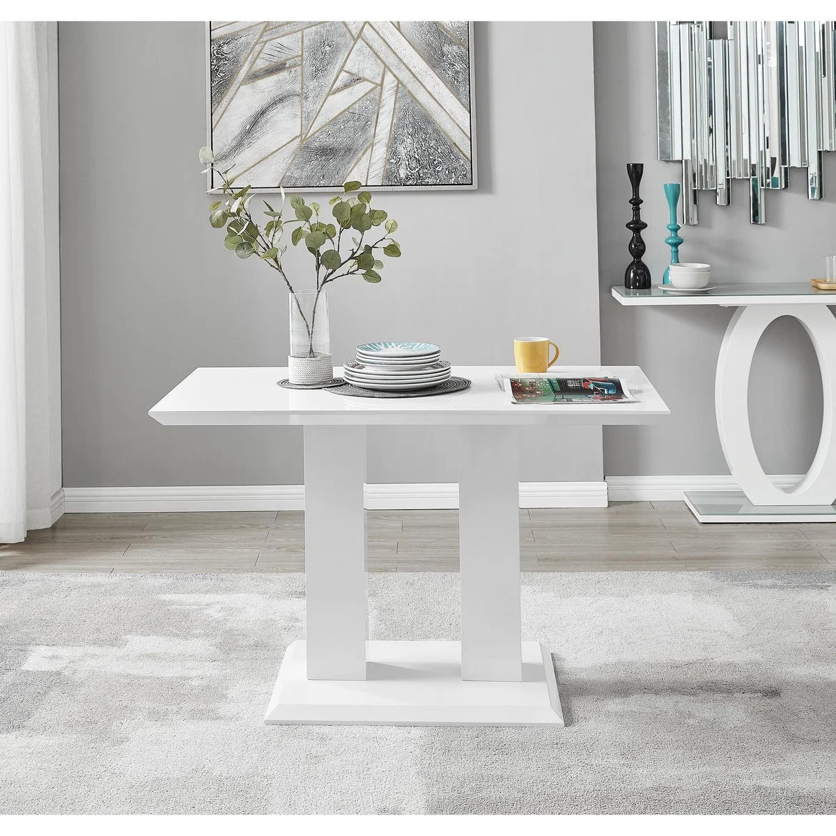 Imperia 4 Modern White High Gloss Dining Table and 4 Lorenzo Chrome Chairs Set - Black – image 2