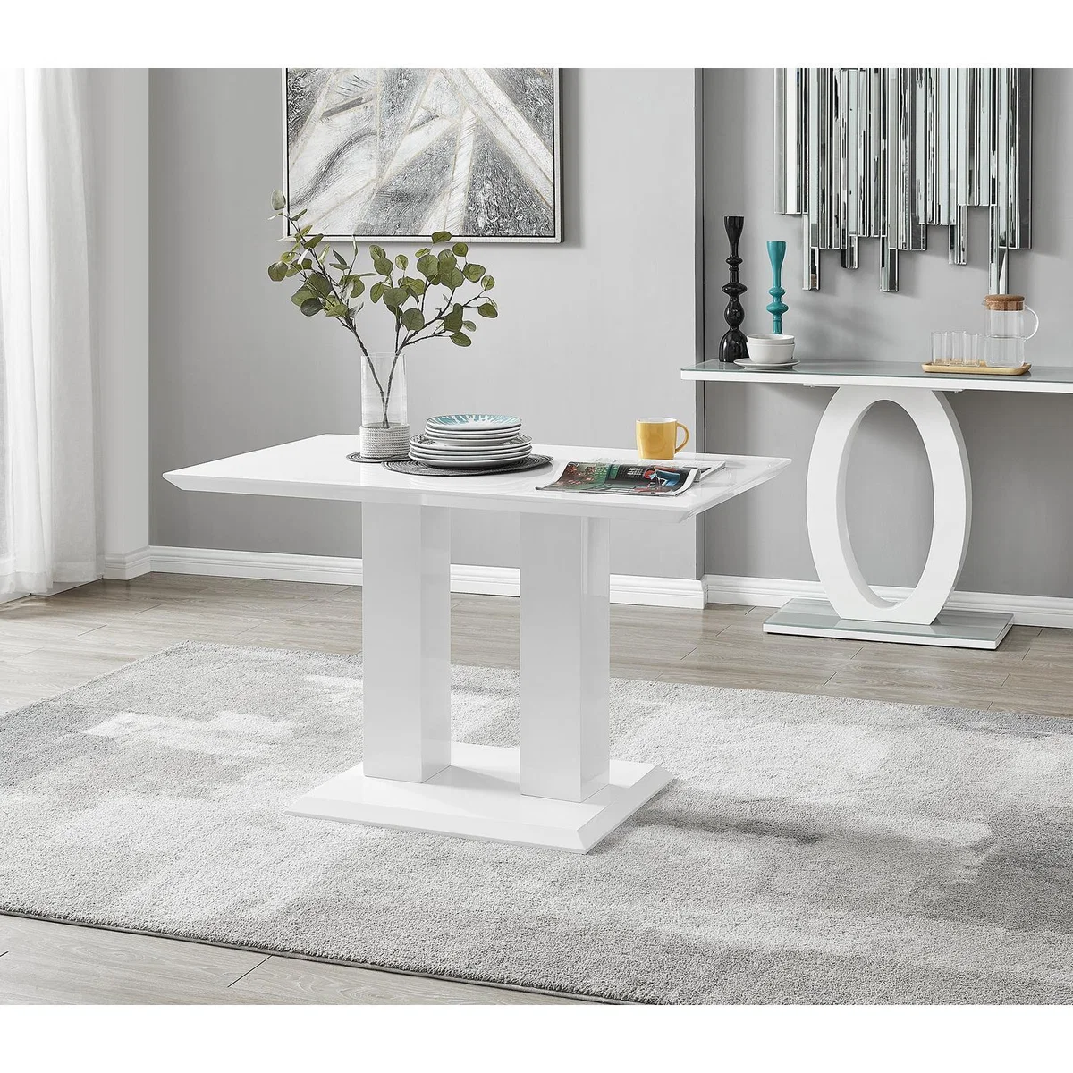 Imperia 4 Modern White High Gloss Dining Table and 4 Lorenzo Chrome Chairs Set - Black – image 3