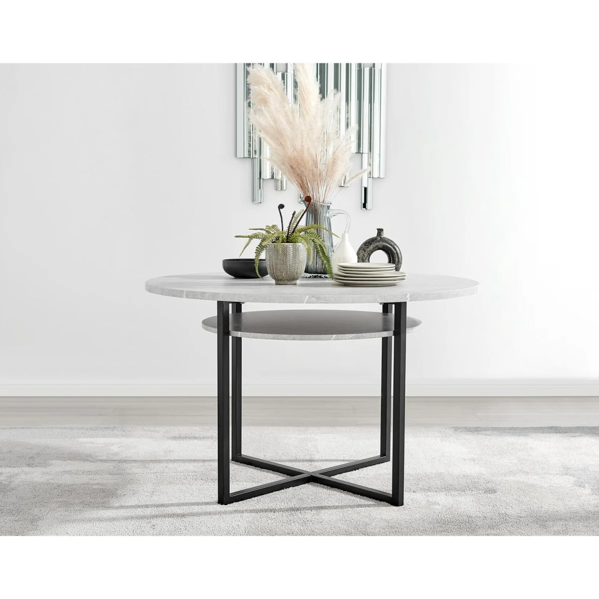 Adley Round Grey Concrete Effect Dining Table 4 Delos Chairs - Beige – image 4