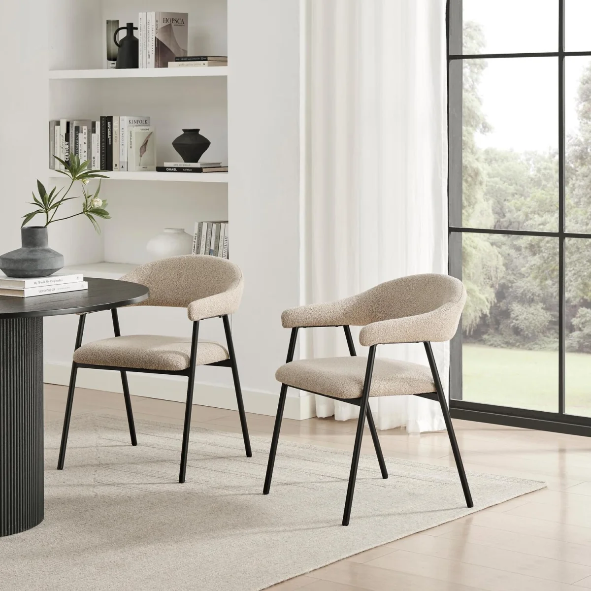 Adley Round Grey Concrete Effect Dining Table 4 Delos Chairs - Beige – image 6