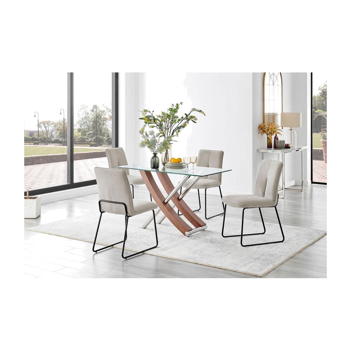Mayfair Glass and Brown Wood Effect Dining Table and 4 Halle Chairs - Taupe