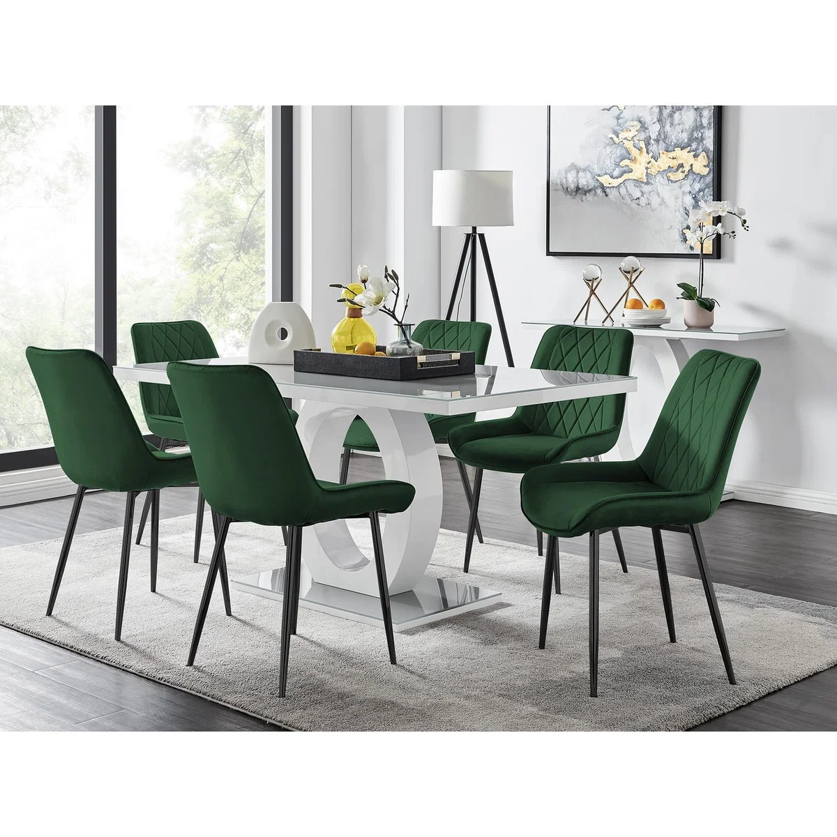 Giovani 6 Grey Dining Table with 6 Pesaro Black Leg Chairs - Blue – image 20